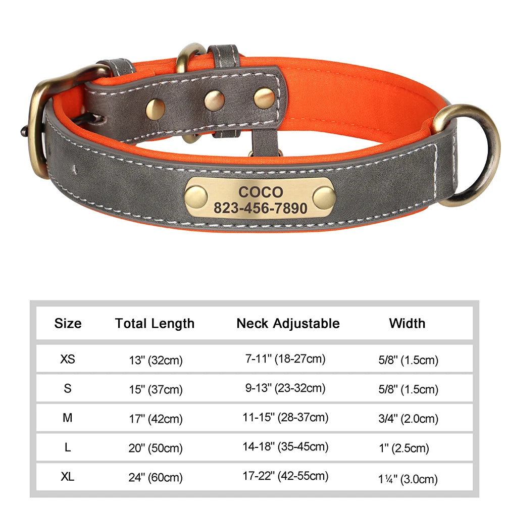 Coleira de cachorro personalizada gravada em couro pu, coleira de identificação com gravação gratuita, placa de identificação para cães pequenos, médios e grandes