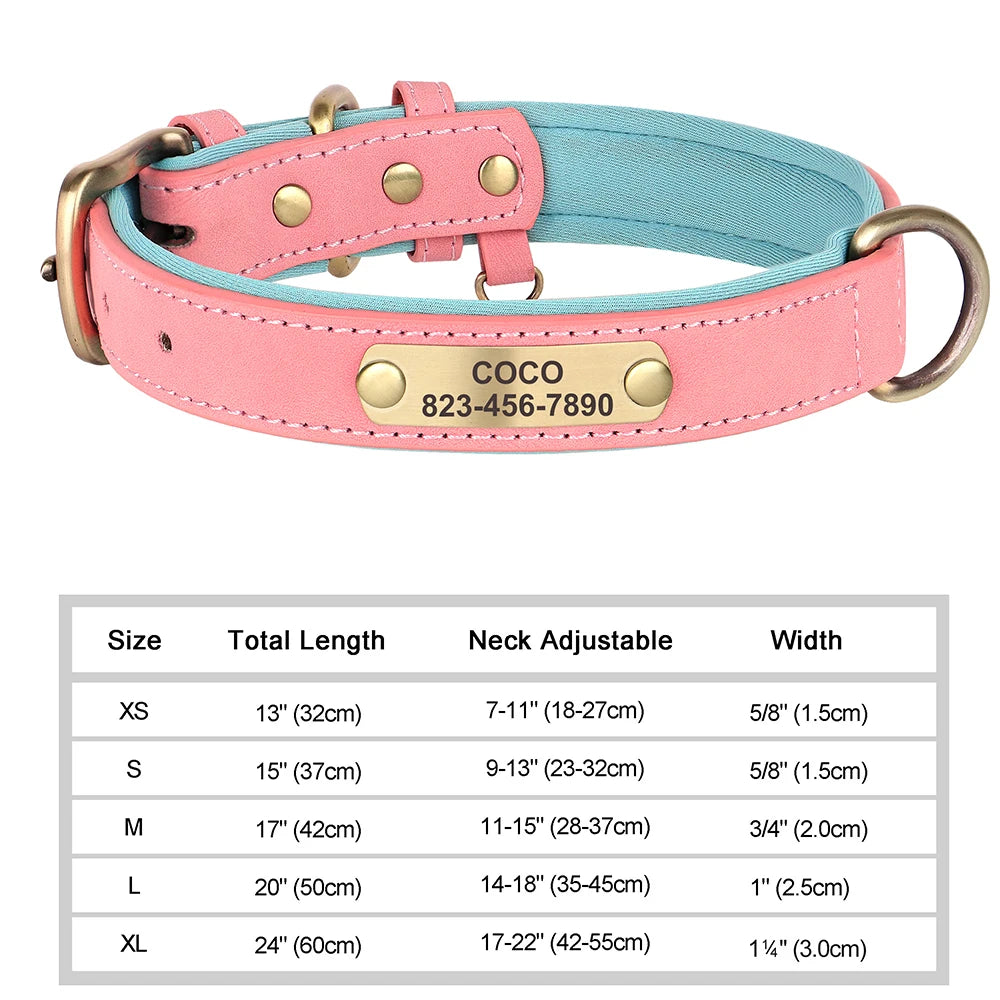 Coleira de cachorro personalizada gravada em couro pu, coleira de identificação com gravação gratuita, placa de identificação para cães pequenos, médios e grandes