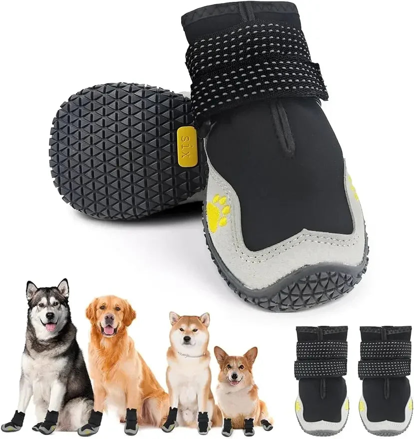 Sapatos para cães ATUBAN para cães de tamanho grande, botas impermeáveis para cães médios e grandes, para pavimentação quente, inverno, neve, caminhadas, elástico respirável