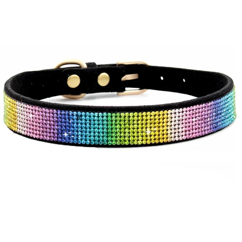 Coleira de cachorro de cristal de fibra de camurça confortável glitter strass coleiras de cachorro fivela de liga de zinco para cães pequenos gatos XXS-XL