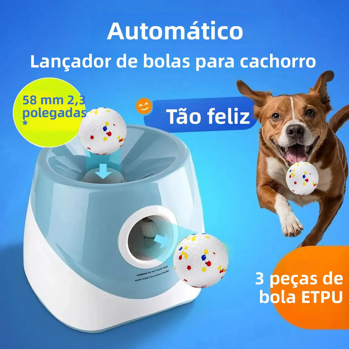 Lanzador de bola para cães, lançador de bola para cães com 3 bolas de tênis, brinquedos interativos para cães, diversão, ambiente interno e externo, distância ajustável
