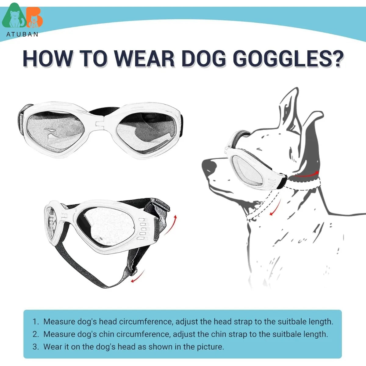 ATUBAN Óculos de sol para cães pequenos, à prova d'água, à prova de vento, proteção UV, óculos de sol para animais de estimação, cachorrinho, gato (branco