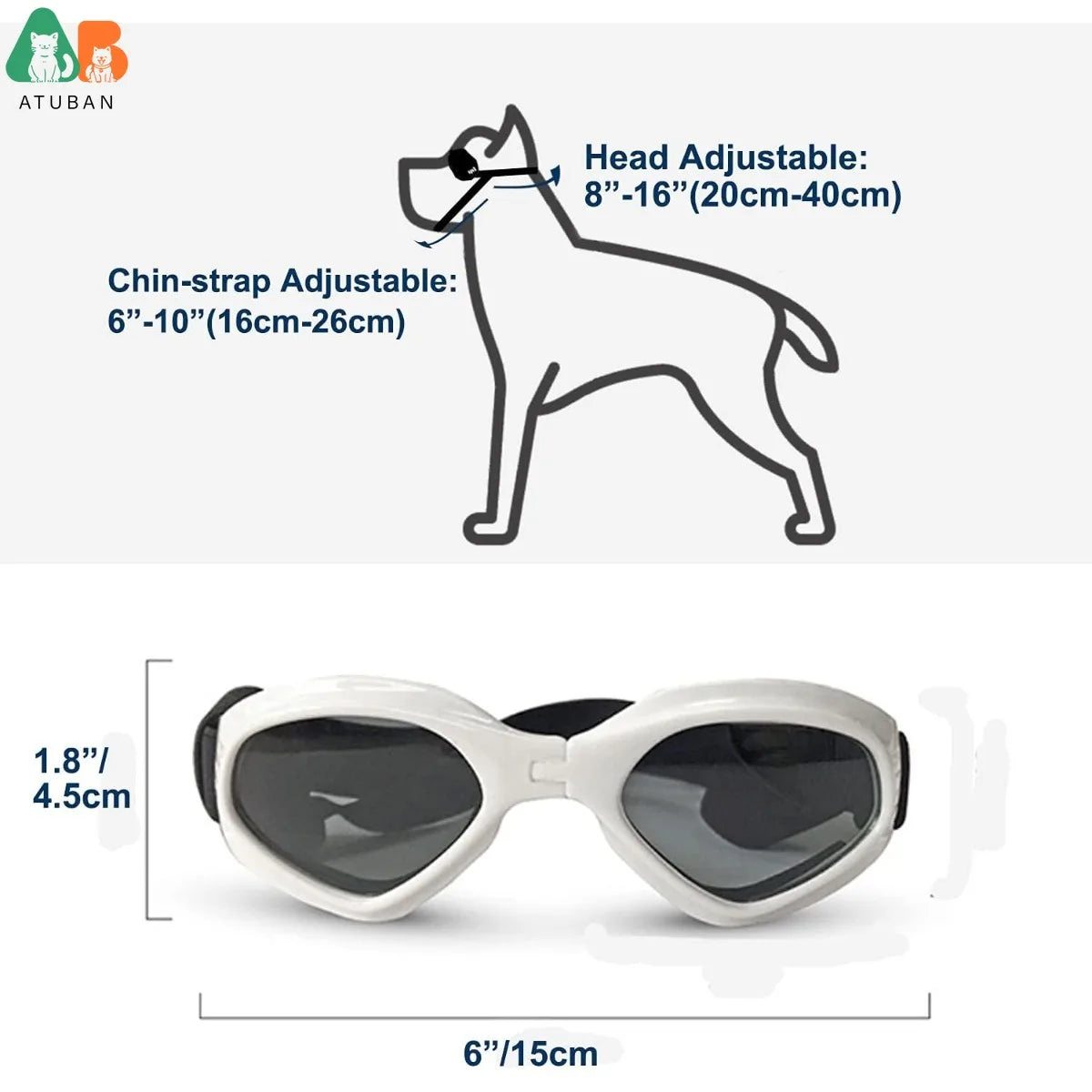 ATUBAN Óculos de sol para cães pequenos, à prova d'água, à prova de vento, proteção UV, óculos de sol para animais de estimação, cachorrinho, gato (branco