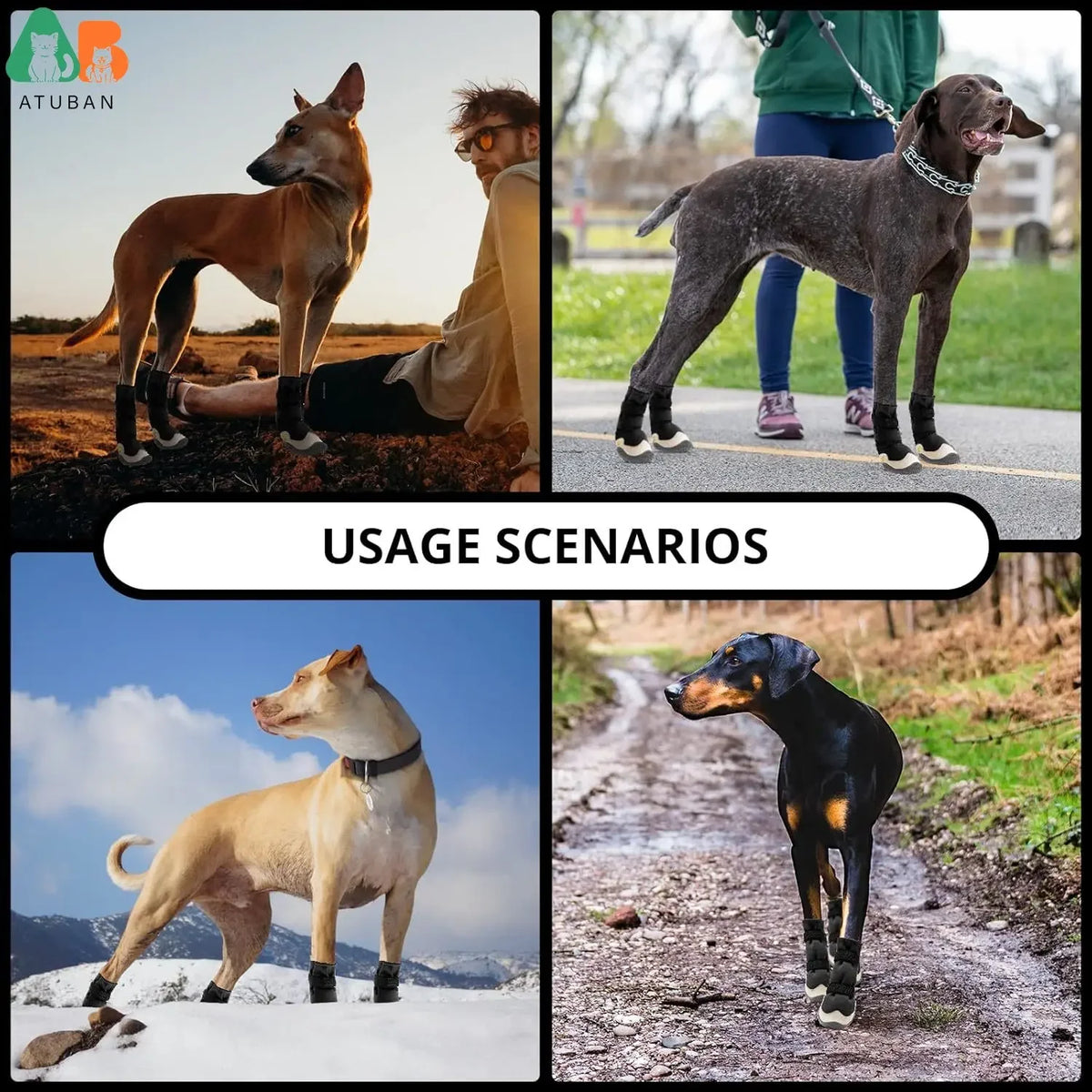 Atuban sapatos para cães, botas antiderrapantes para pavimento quente e protetores de patas para o verão, dia chuvoso, botas de neve para cães, à prova d'água