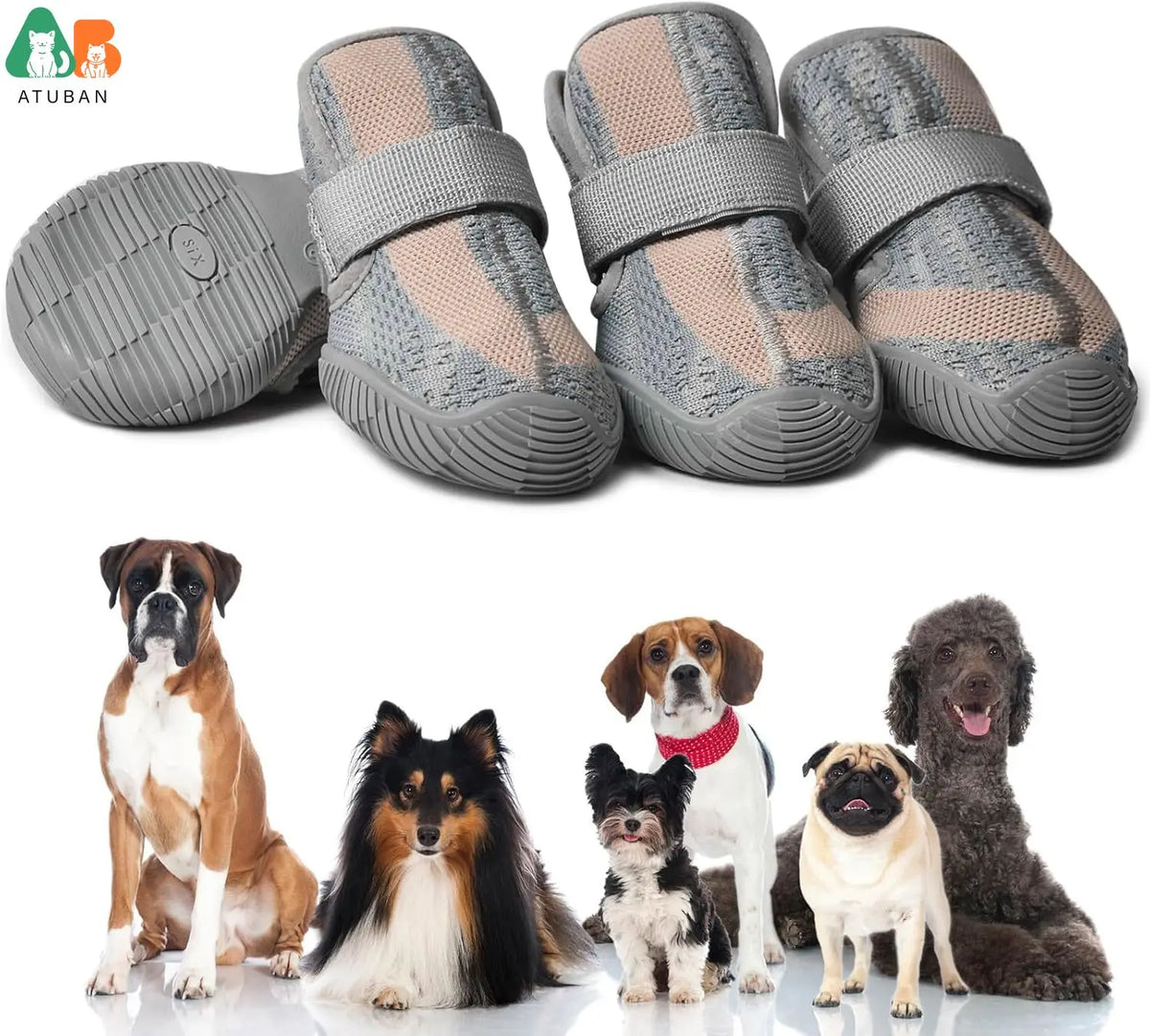 Sapatos para cães, botas respiráveis de malha para caminhadas, corrida, caminhadas, botas macias e antiderrapantes com sola de borracha robusta, alças ajustáveis