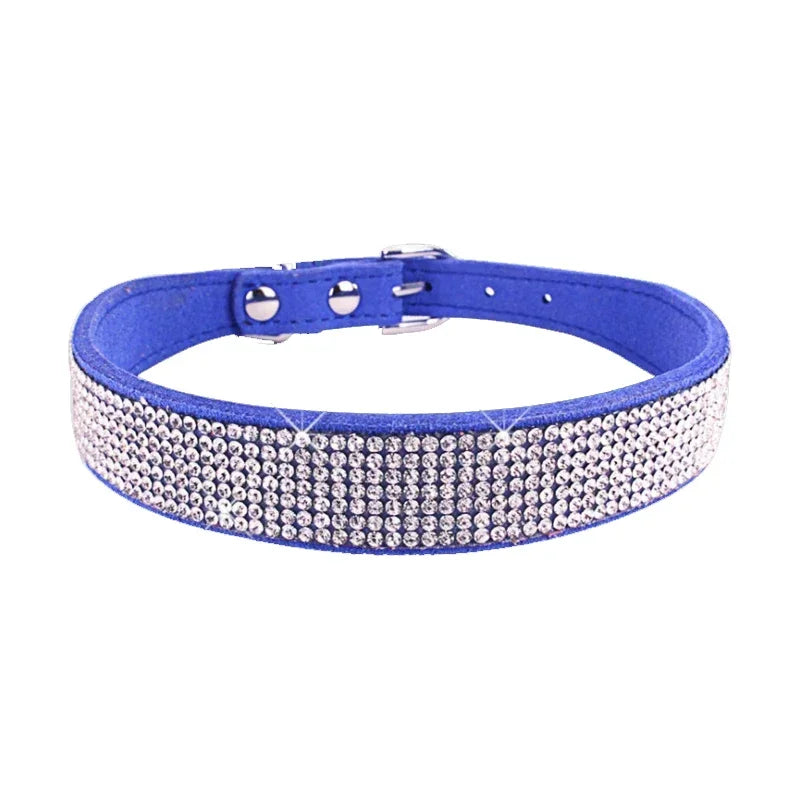 Coleira de cachorro de cristal de fibra de camurça confortável glitter strass coleiras de cachorro fivela de liga de zinco para cães pequenos gatos XXS-XL