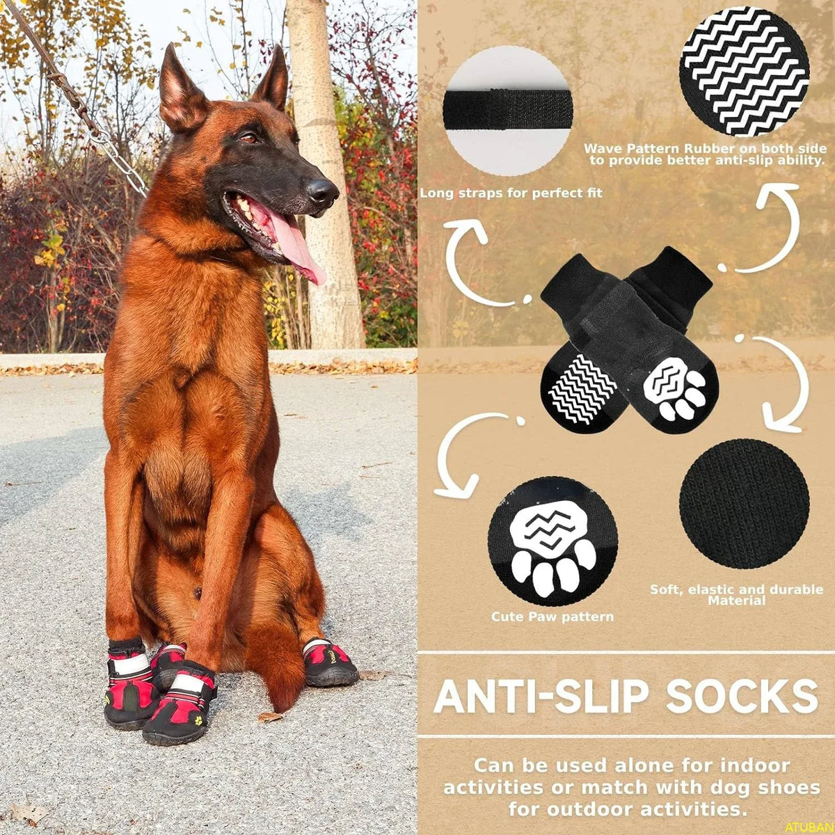 Sapatos para cães, botas impermeáveis para cães, tiras reflexivas ajustáveis, protetores de patas confortáveis e respiráveis para terreno complexo variado