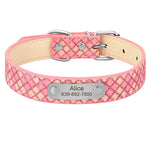 Coleira de couro personalizada para cães, coleiras xadrez personalizadas para cães pequenos e médios, gatos, chihuahua com placa de identificação gravada gratuita