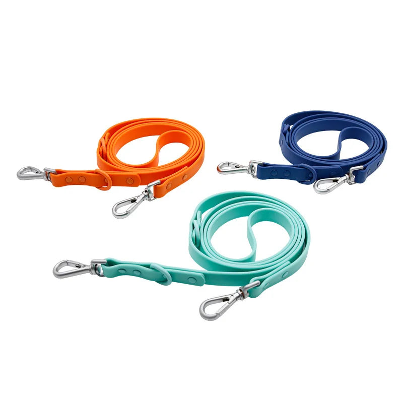 Combinação de coleira de cachorro à prova d'água com sensação de silicone - chumbo de cabeça dupla de PVC com fivela ajustável, multicolorido para animais de estimação ao ar livre