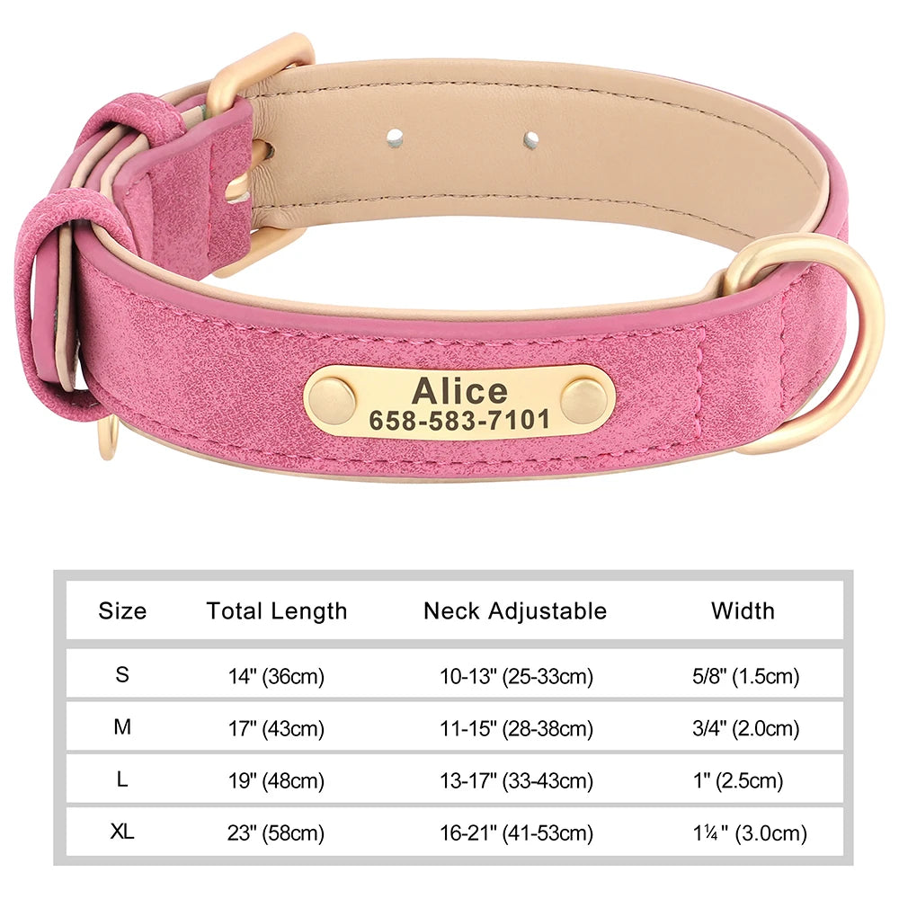 Coleira de cachorro personalizada gravada em couro pu, coleira de identificação com gravação gratuita, placa de identificação para cães pequenos, médios e grandes