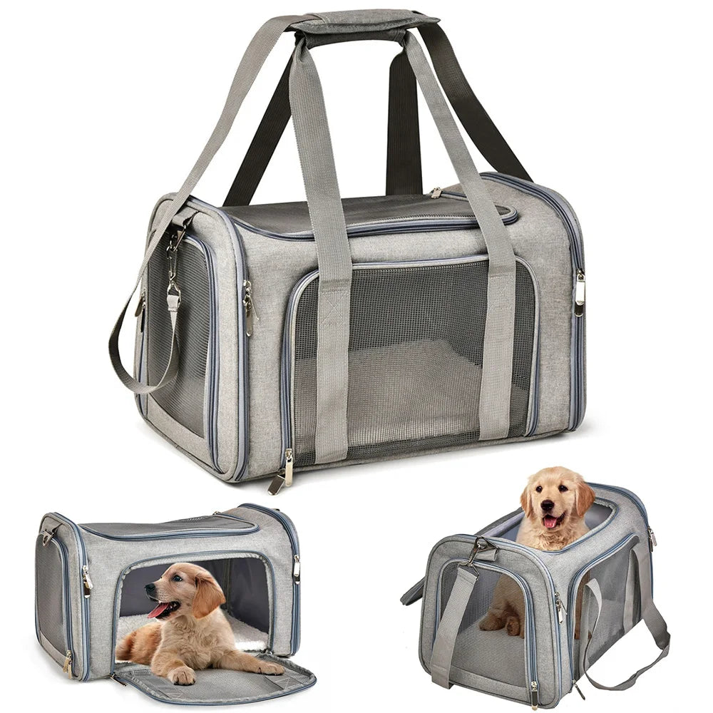 Saco de transporte para cães, mochila lateral macia para transportar animais de estimação, sacos de viagem para cães, transporte aprovado pela companhia aérea para cães pequenos, gatos de saída