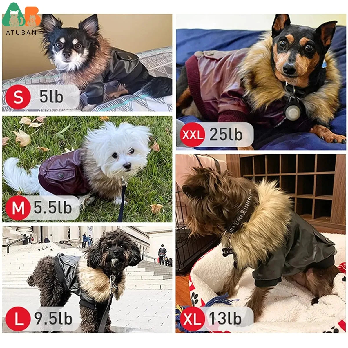Atuban casacos de couro do cão à prova dwaterproof água casaco de inverno do cão filhote de cachorro jaquetas para cães de pequeno a médio roupas para animais de estimação roupas para cães de inverno